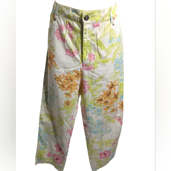 Averardo Bessi Pants - Averado Bessi Floral High Waist Zip Pocket Straight Leg Pants Spring Pastel